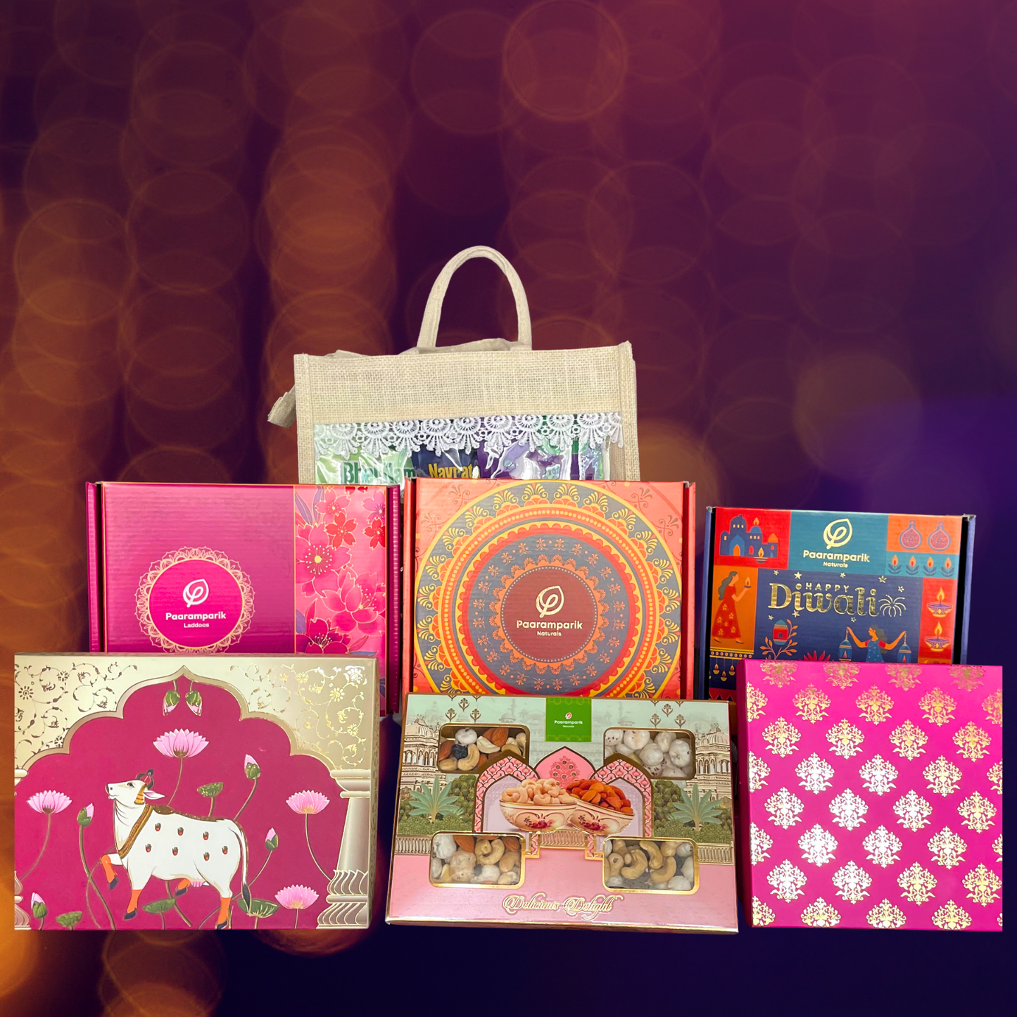 Paaramparik Diwali Gift Hamper – Chocolate Laddu, Nuts Trail, Namkeens