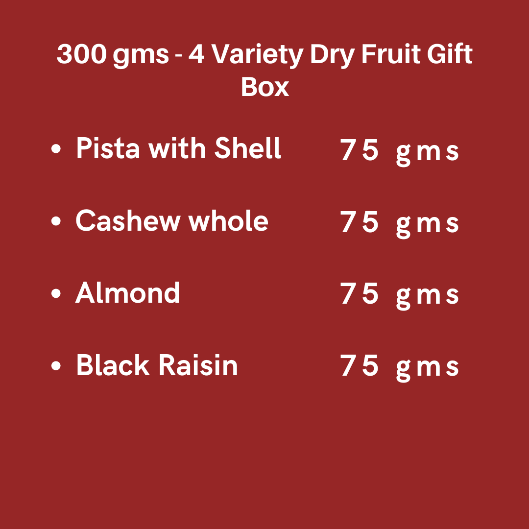 Dry Fruit Diwali Celebration Gift Box - 4 Dry Fruits Assortment- 300G