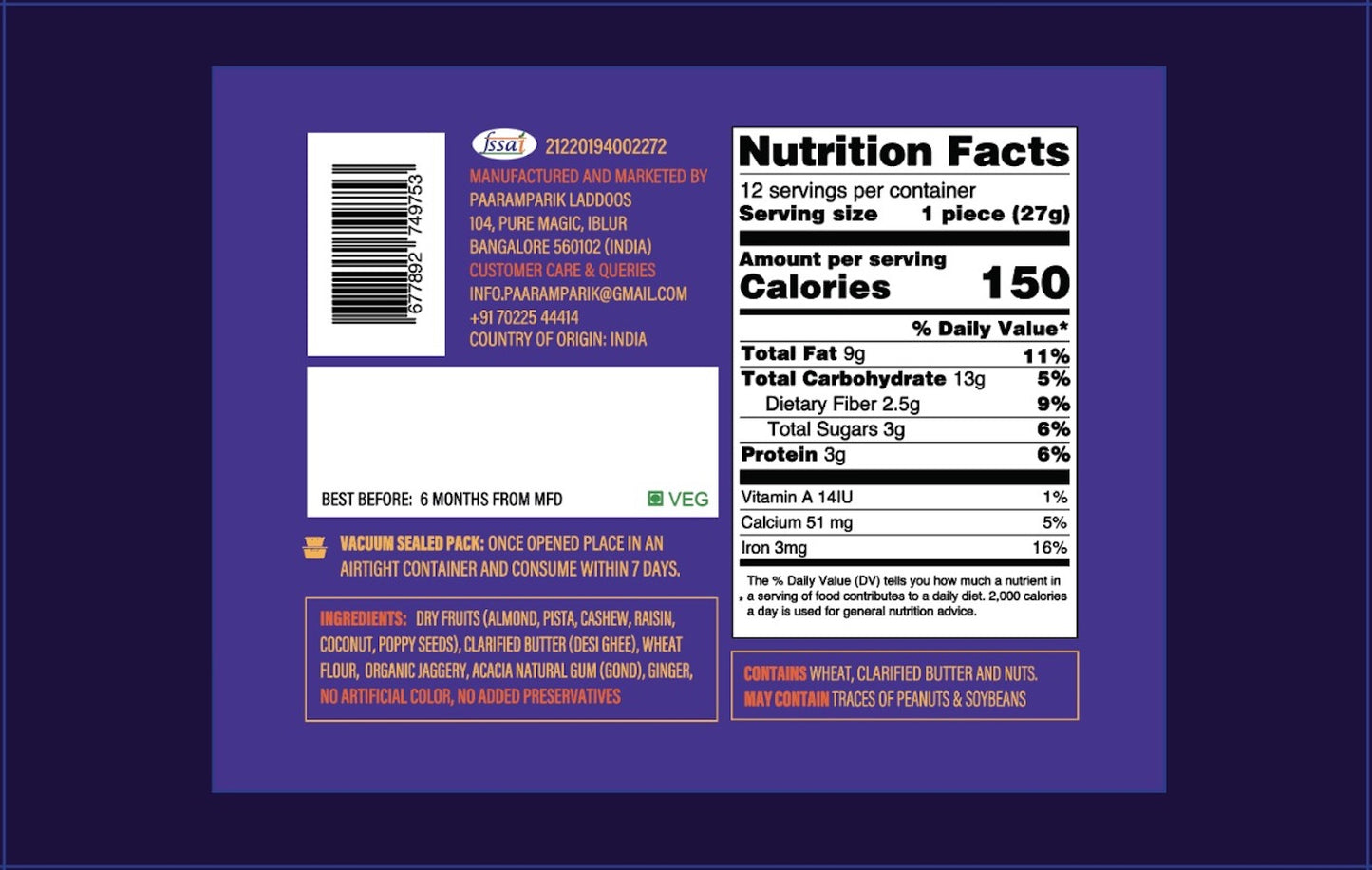 Pure Bliss Dry Fruit Laddu (Back View) – A wholesome dry fruit laddu made with organic ingredients, perfect for guilt-free indulgence.