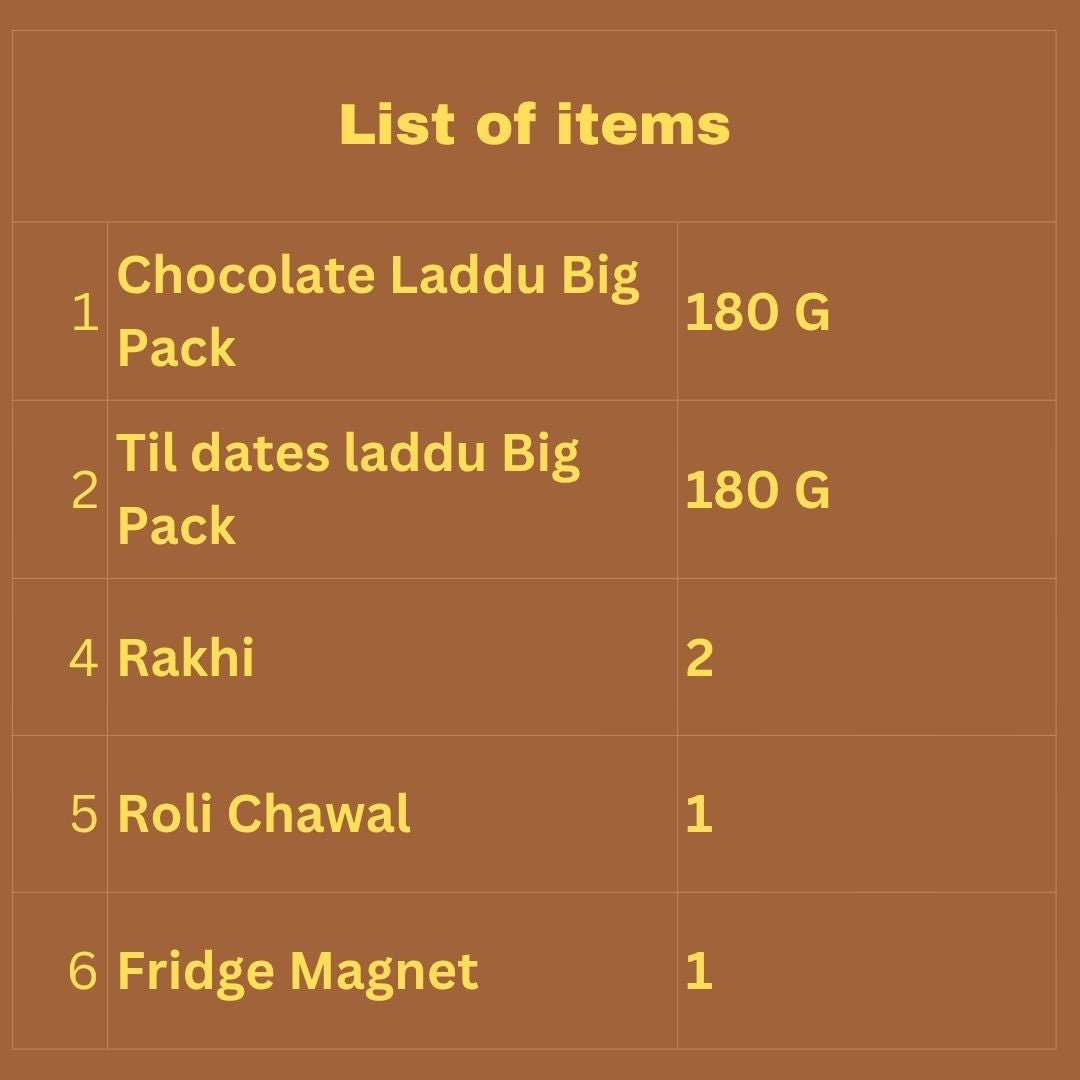 Rakhi Hamper for Brother 7 Items - Bhaiya Bhabhi Rakhi, Healthy Sweets & Gift
