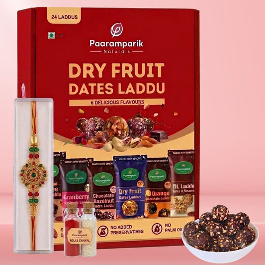 Assorted Dry Fruit Laddu box with Rakhi for brother, Fridge Magnet , Healthy Sweets