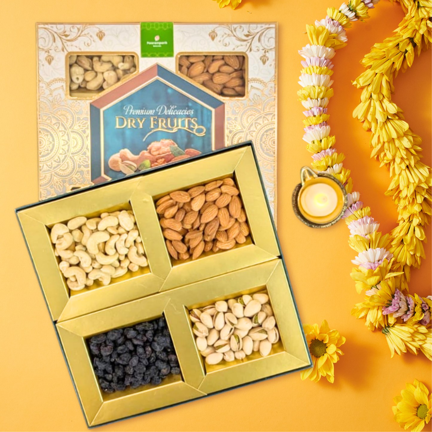 Dry Fruit Diwali Celebration Gift Box - 4 Dry Fruits Assortment- 300G
