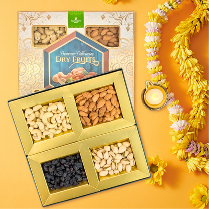 Dry Fruit Diwali Celebration Gift Box - 4 Dry Fruits Assortment- 300G