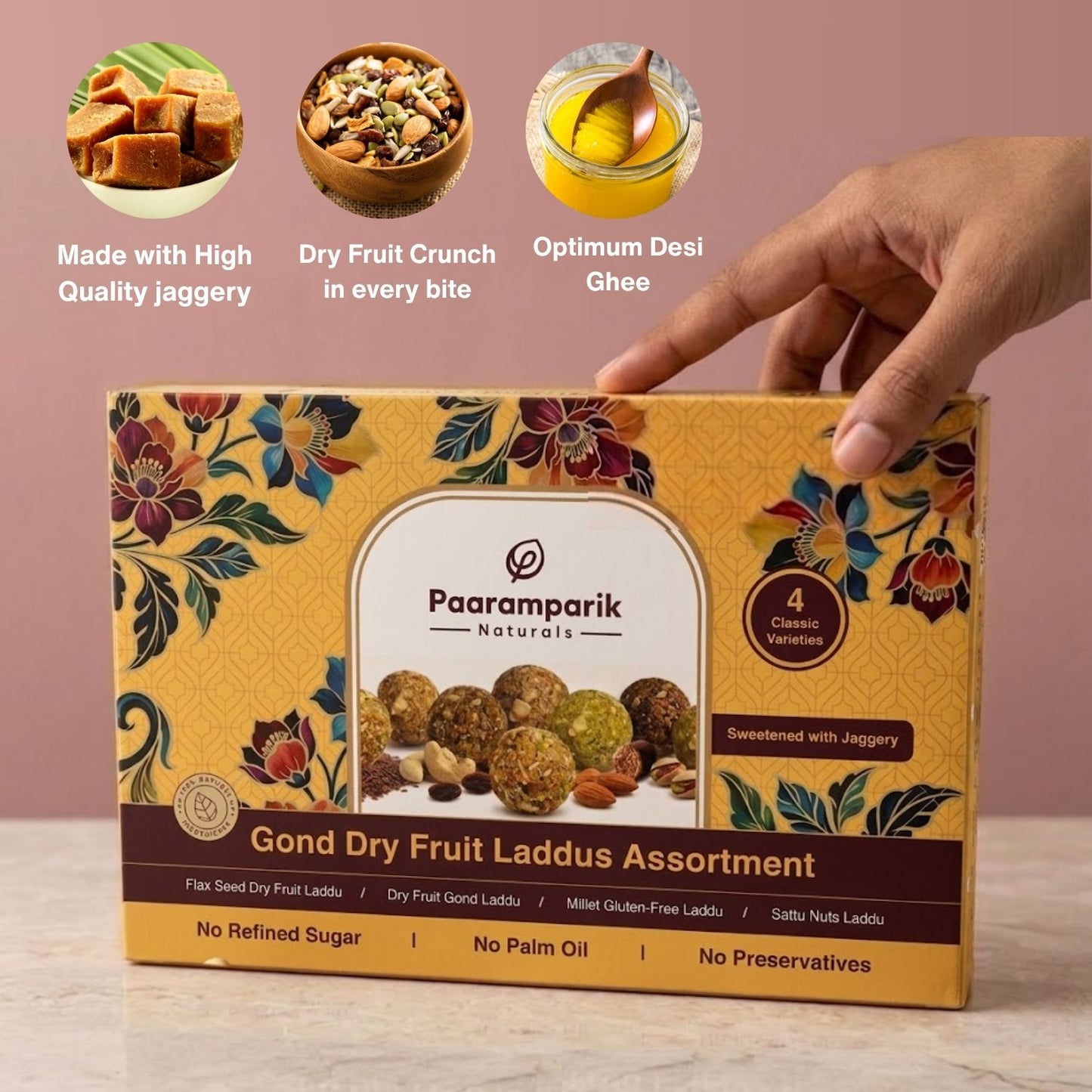Gond Dry Fruit Laddus Assortment - 4 Varieties