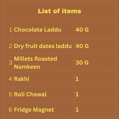 Rakhi Hamper for Brother 7 Items - Bhaiya Bhabhi Rakhi, Healthy Sweets & Gift