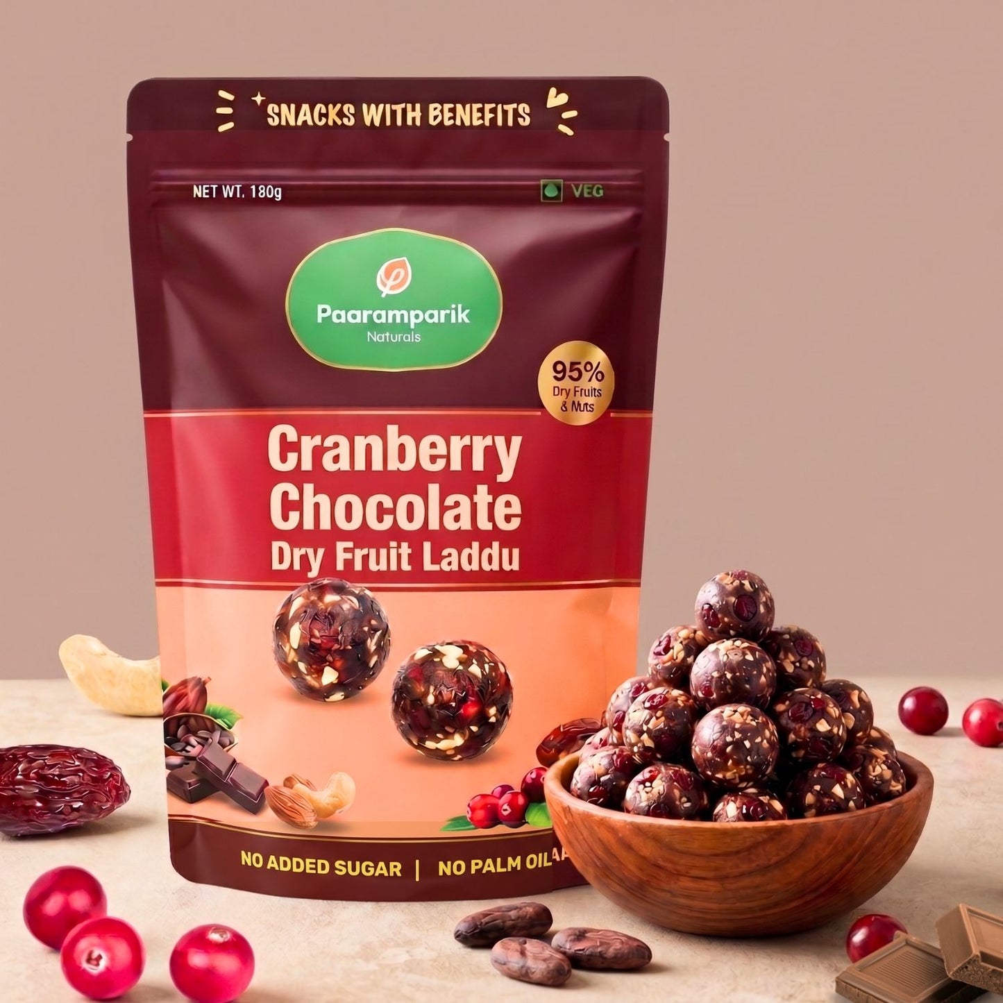 Chocolate Cranberry Dates Laddu with Dry Fruits