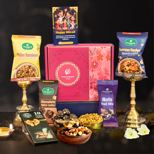 Paaramparik Diwali Gift Hamper – Chocolate Laddu, Nuts Trail, Namkeens