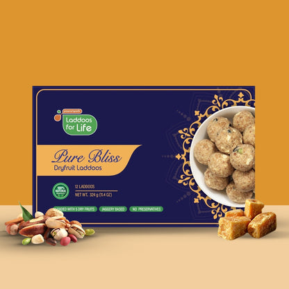 Pure Bliss Dry Fruit Laddu – A premium blend of nuts and dry fruits, crafted for taste and health in every bite.