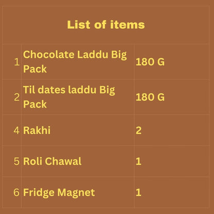 Rakhi Hamper for Brother 7 Items - Bhaiya Bhabhi Rakhi, Healthy Sweets & Gift