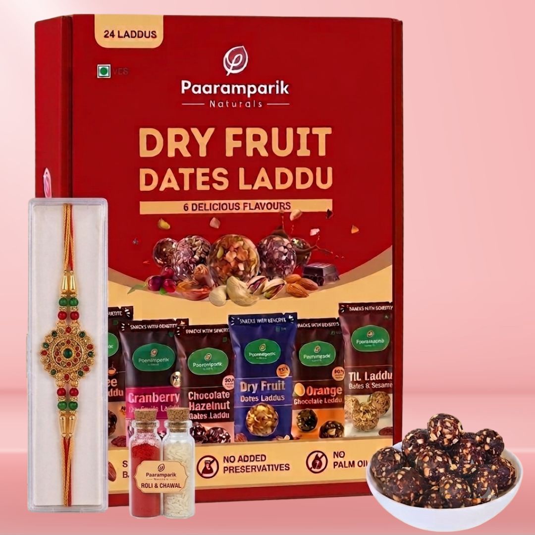 Assorted Dry Fruit Laddu box with Rakhi for brother, Fridge Magnet , Healthy Sweets