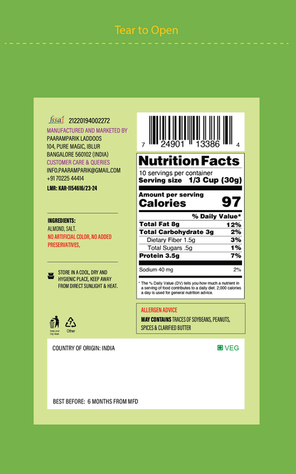 Roasted Salted Almonds (Back View) – Crunchy roasted almonds with a hint of salt. A protein-rich, healthy snack option.